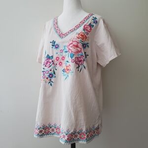 Anthropologie Savanna Jane Floral Embroidered T Shirt